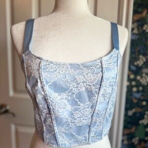 Light Blue Satin Lacy Cami Going Out Top with Zipper​